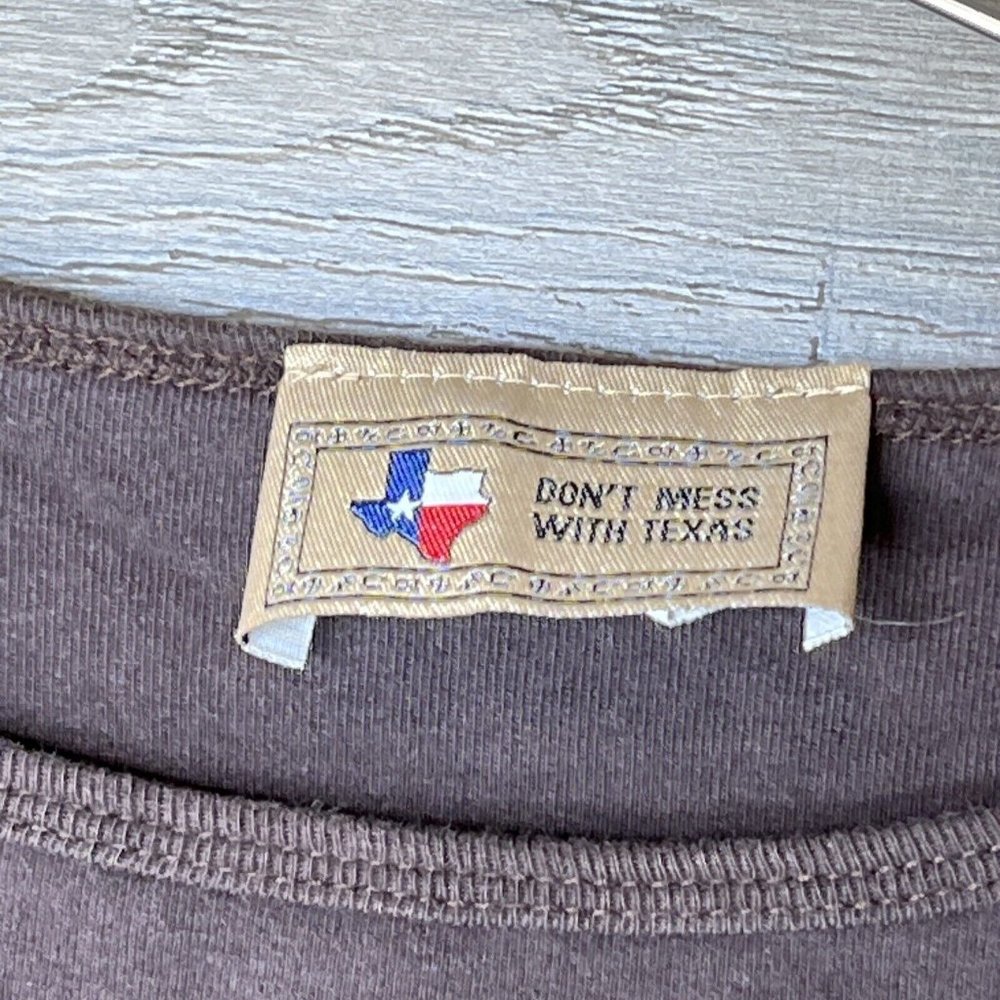 Dont Mess With Texas Top Womens L Youth Brown L Sleeve Blue Rhinestone Longhorn - Picture 6 of 8